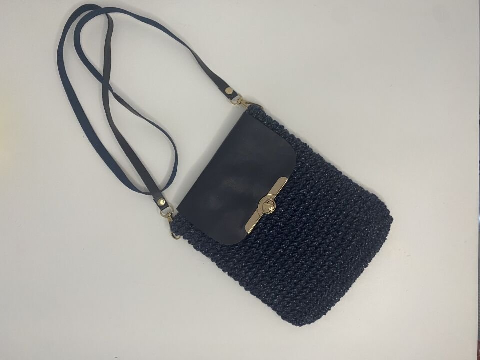 Lacivert Simli Yan Çanta